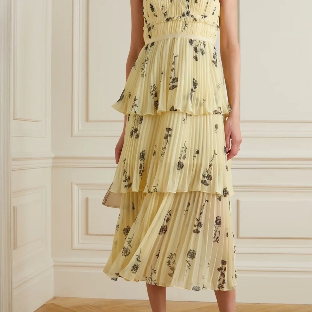 Self Portrait Floral Silhouette Tiered Midi Dress SZ 4